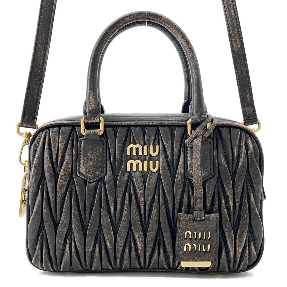 Miu Miu Arcadi Matelasse Handbag Distressed Finish Leather Bag